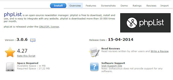 Phplist install