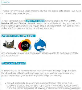 Open Crowdfunding newsletter using Open Source Software phpList