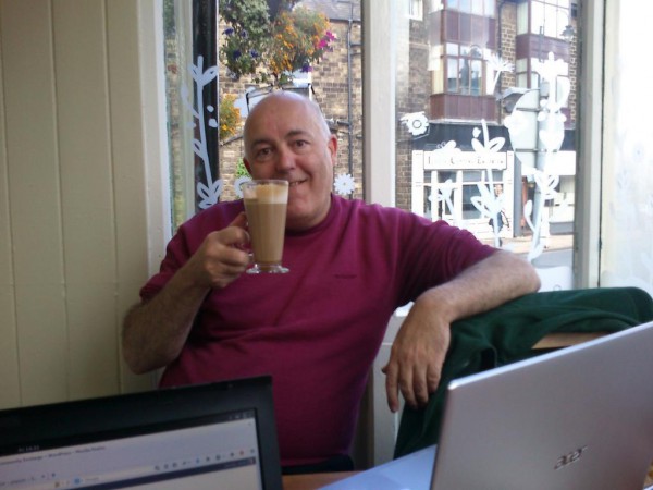 David enjoying a coffee with Anna