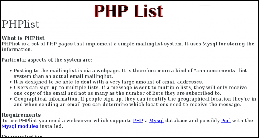 first_phpList_website