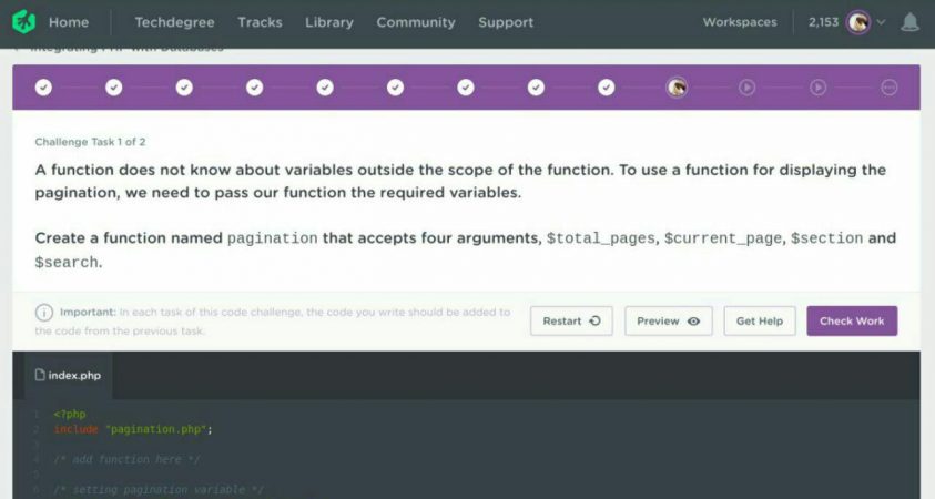 Screenshot of a code challenge question on Treehouse