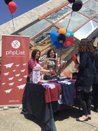 The phpList booth on Saturday at OSCAl, Tirana