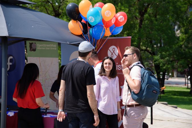 The phpList booth on Sunday at OSCAl, Tirana