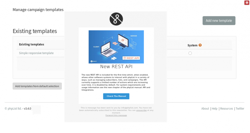 PhpList 3 4 0 Released New REST API Campaign Template Security 